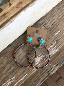 Copper Turquoise Stone Hoops