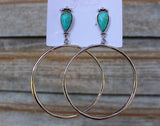 Turquoise Stone Silver Hoops