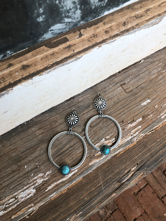 Silver / Turquoise Hoops