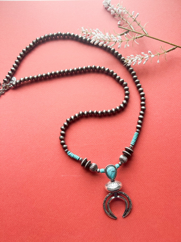 Faux Navajo Pearl with Turquoise Accents and Squash Pendant
