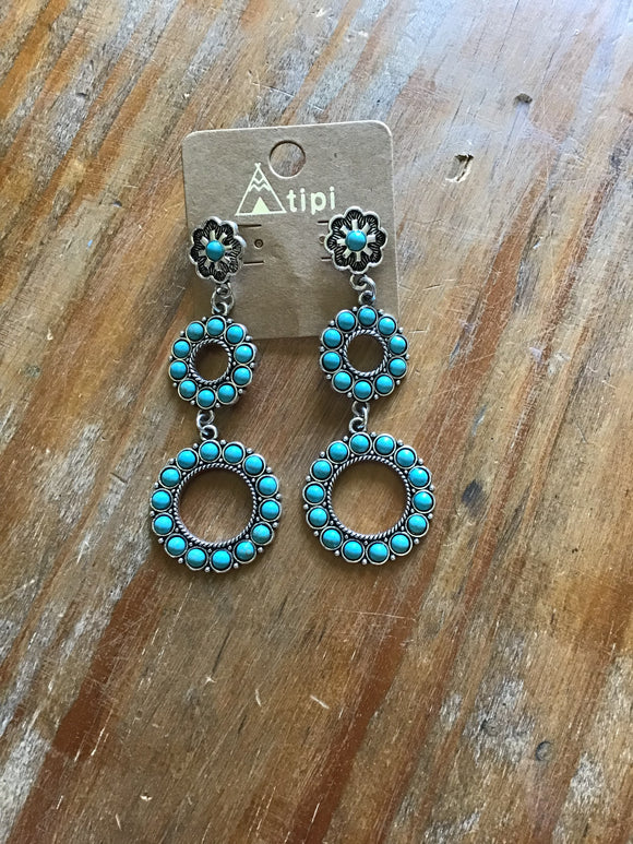 Turquoise Stone Circle Drop Post Earrings