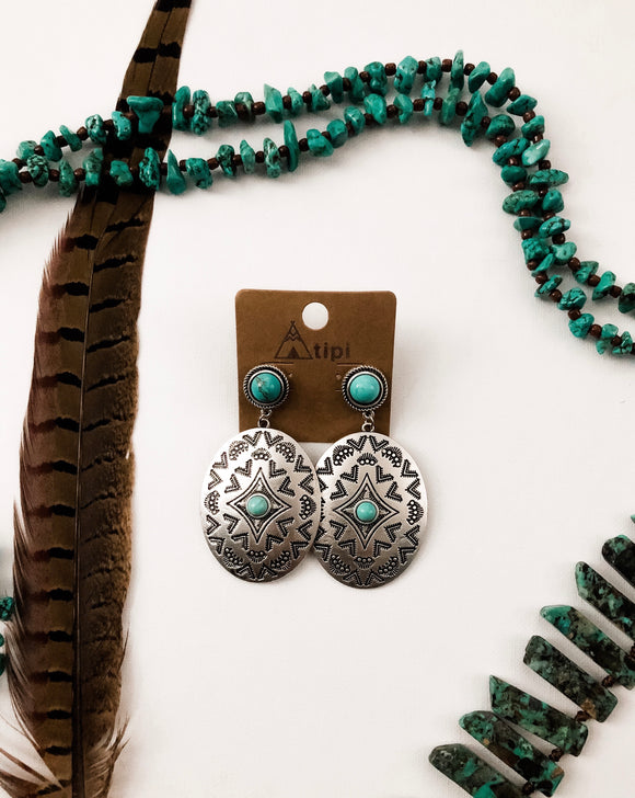 Silver Oval Turquoise Drops