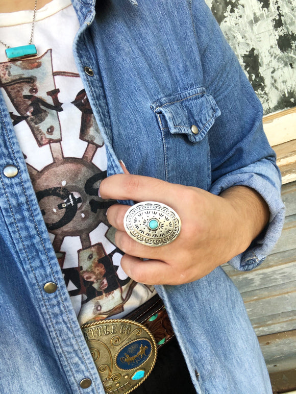 Silver / Turquoise Concho Ring