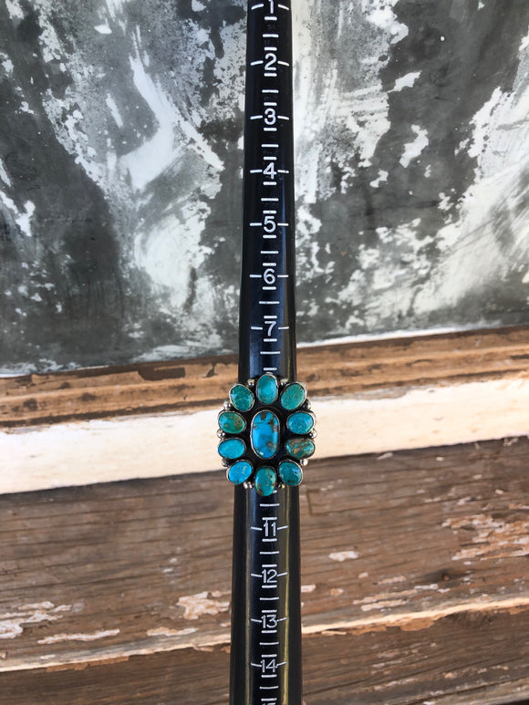 Stamped Turquoise Cluster Ring - Size 9