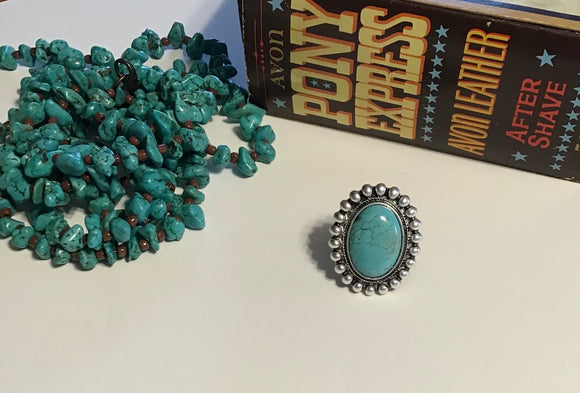Large Beaded Oval Turquoise Ring
