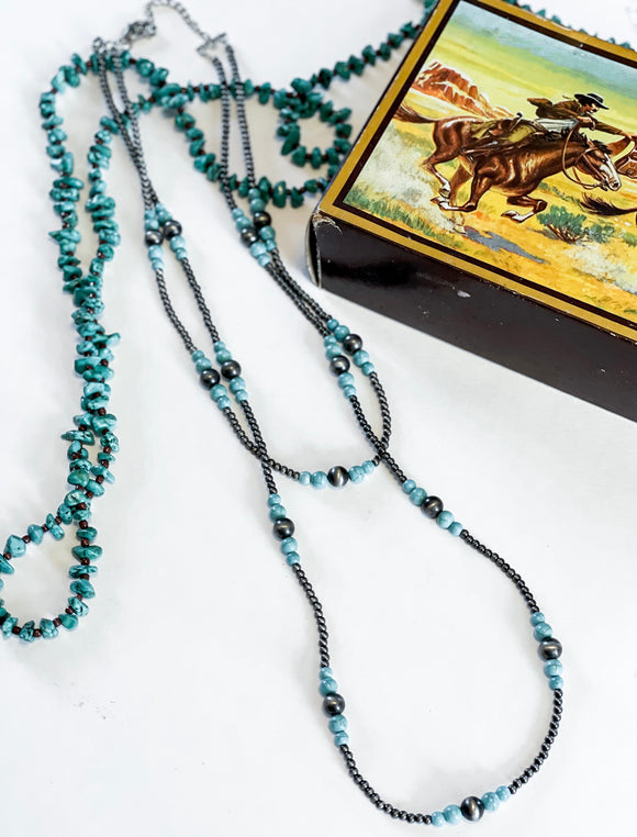 2 Strand Turquoise & Pearl Necklace